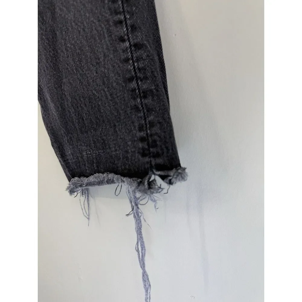 Reformation Crop Cigarette Euphrates Raw Hem Frayed Charcoal Black - Picture 5 of 16
